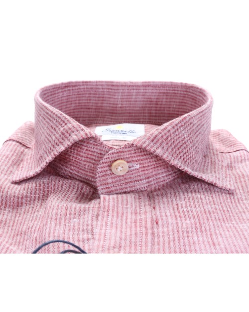 GIANNETTO PORTOFINO SHIRT - PINK & BURGUNDY - LINEN