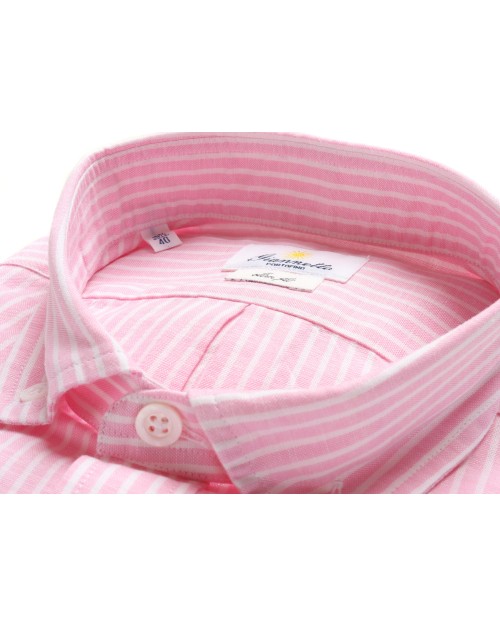 GIANNETTO PORTOFINO SHIRT - WHITE & PINK - COTTON & LINEN