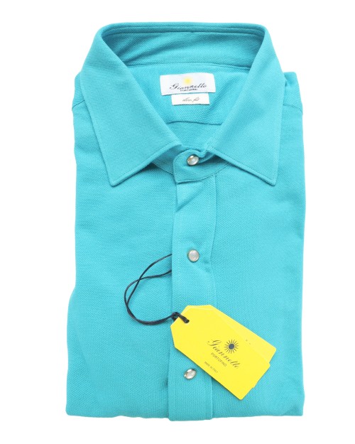 GIANNETTO PORTOFINO SHIRT - TURQUOISE - COTTON PIQUE'