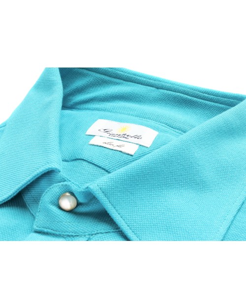 GIANNETTO PORTOFINO SHIRT - TURQUOISE - COTTON PIQUE'