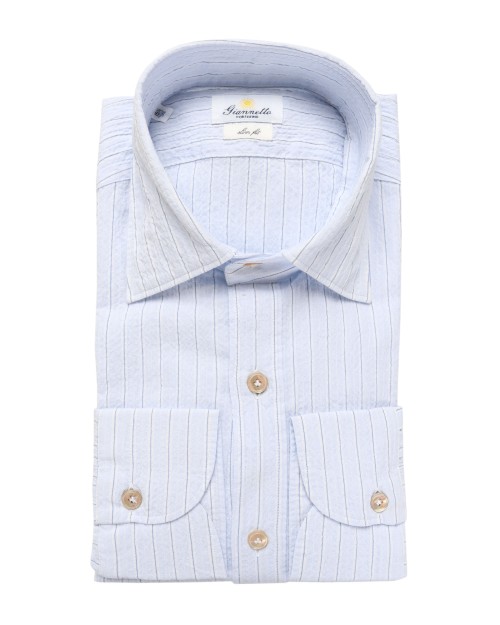 GIANNETTO PORTOFINO SHIRT - SKY BLUE & WHITE - STRETCH COTTON