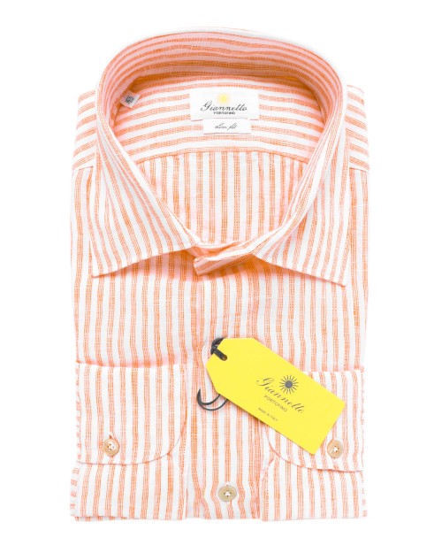 GIANNETTO PORTOFINO SHIRT - WHITE & ORANGE - LINEN