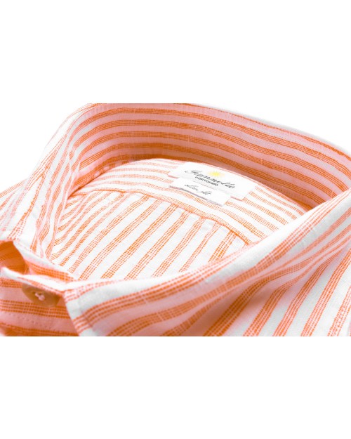 GIANNETTO PORTOFINO SHIRT - WHITE & ORANGE - LINEN