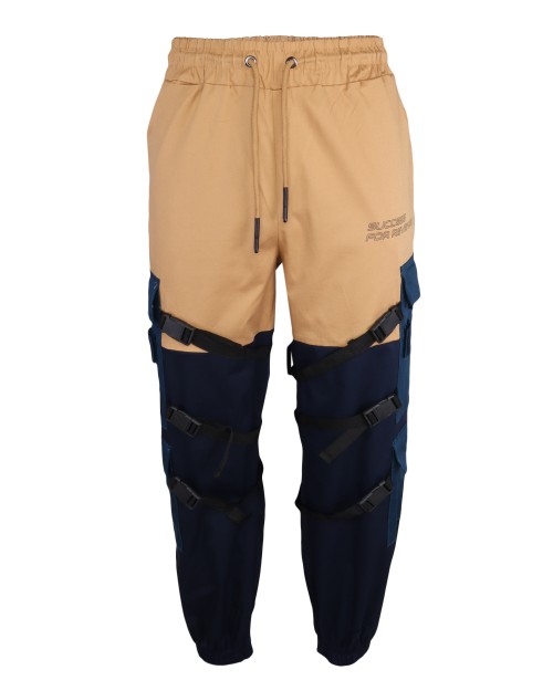 KA-1 DRAWSTRINGS PANTS - CAMEL & BLUE - STRETCH COTTON