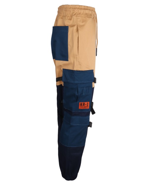 KA-1 DRAWSTRINGS PANTS - CAMEL & BLUE - STRETCH COTTON