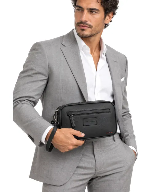 KITON WRISTLET CLUTCH BAG - BLACK - DEERSKIN LEATHER