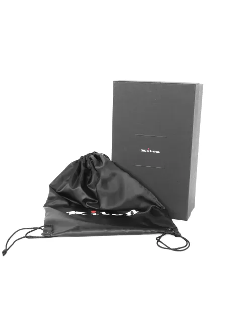 KITON WRISTLET CLUTCH BAG - NAVY BLUE BLACK - CANVAS & CALFSKIN LEATHER