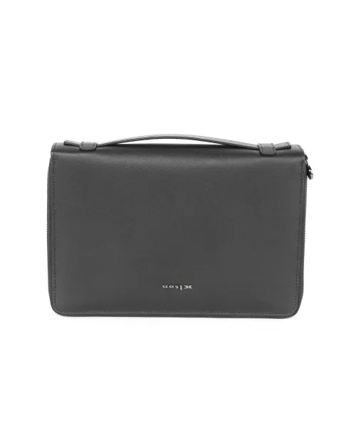 KITON DOCUMENT ORGANIZER - BLACK - SAFFIANO CALFSKIN LEATHER
