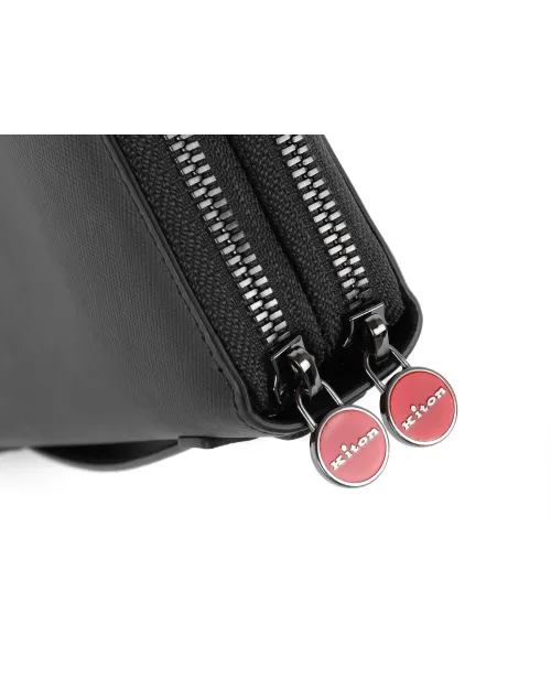 KITON DOCUMENT ORGANIZER - BLACK - SAFFIANO CALFSKIN LEATHER