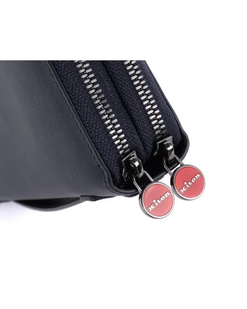 KITON DOCUMENT ORGANIZER - NAVY BLUE - SAFFIANO CALFSKIN LEATHER