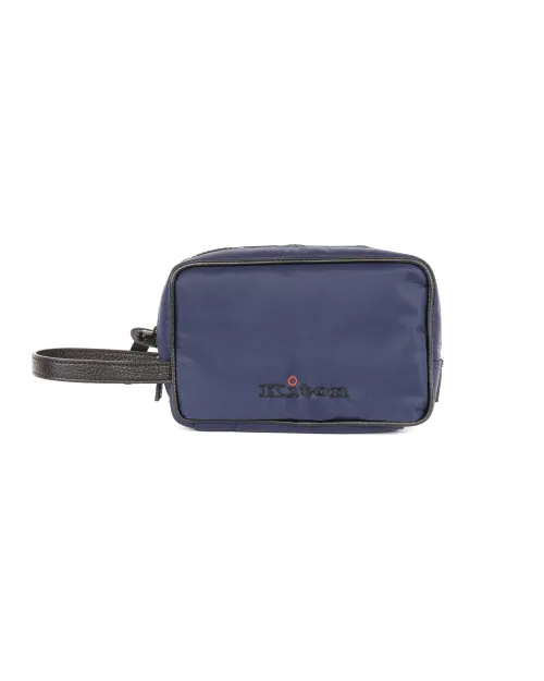 KITON WRISTLET CLUTCH BAG - NAVY BLUE BLACK - CANVAS & CALFSKIN LEATHER