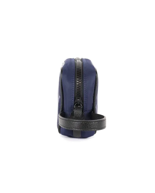 KITON WRISTLET CLUTCH BAG - NAVY BLUE BLACK - CANVAS & CALFSKIN LEATHER