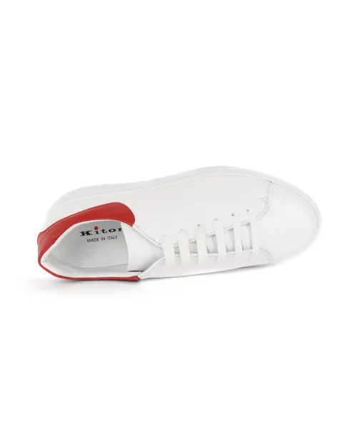 KITON SNEAKERS - CALFSKIN - WHITE & RED