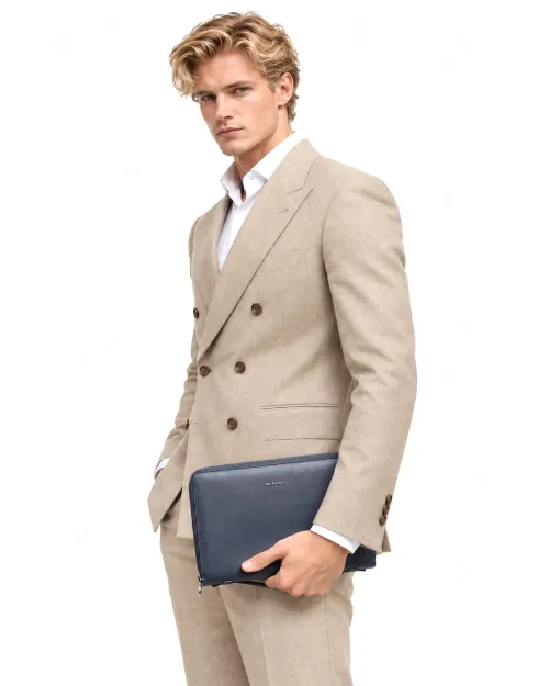 KITON DOCUMENT ORGANIZER - NAVY BLUE - SAFFIANO CALFSKIN LEATHER
