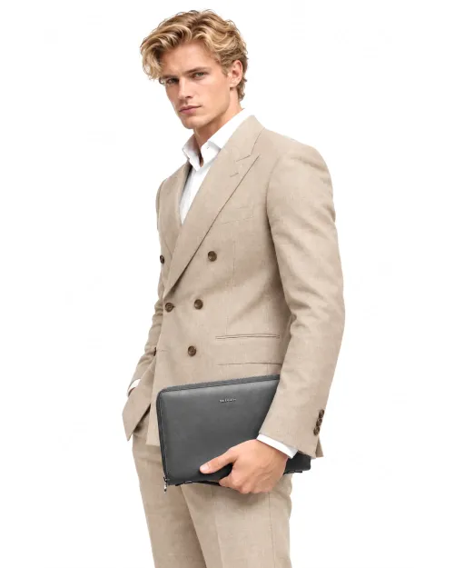 KITON DOCUMENT ORGANIZER - BLACK - SAFFIANO CALFSKIN LEATHER