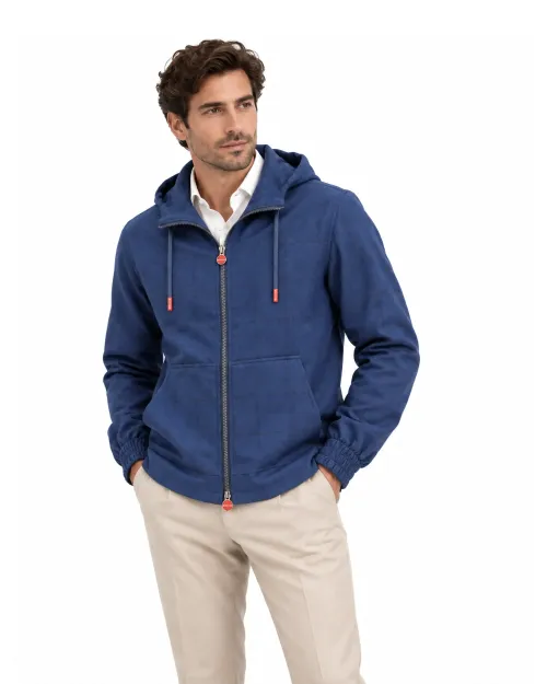 KITON HOODIE JACKET - BLUE - COTTON FLANNEL