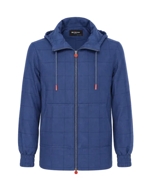 KITON HOODIE JACKET - BLUE - COTTON FLANNEL