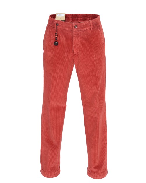 MARCO PESCAROLO PANTS - CORAL RED - STRETCH COTTON CORDUROY