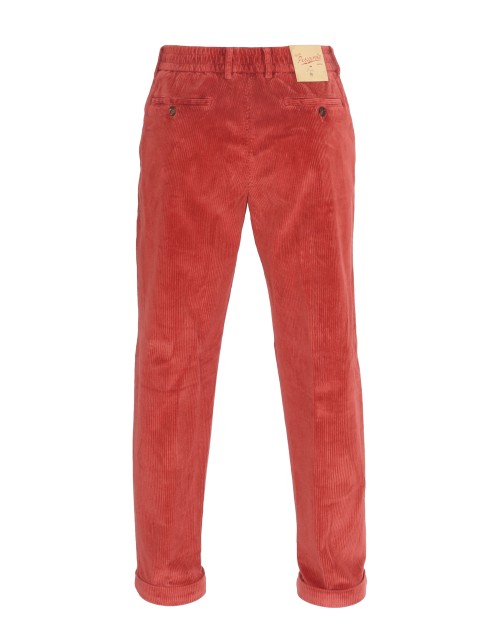 MARCO PESCAROLO PANTS - CORAL RED - STRETCH COTTON CORDUROY