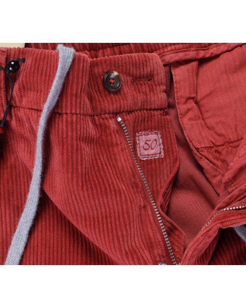MARCO PESCAROLO PANTS - CORAL RED - STRETCH COTTON CORDUROY