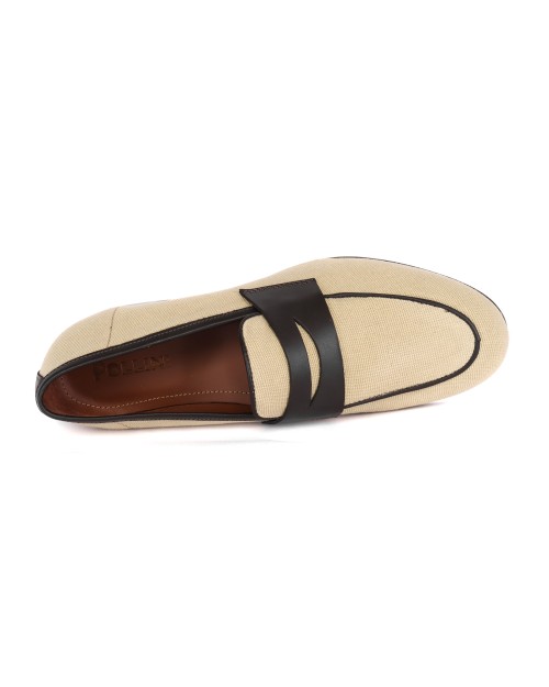POLLINI LOAFERS - TEXTILE & CALFSKIN - BROWN & BEIGE