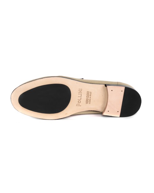 POLLINI LOAFERS - TEXTILE & CALFSKIN - BROWN & BEIGE
