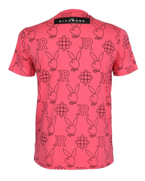 JOHN RICHMOND x PLAYBOY T-SHIRT - FUCHSIA & BLACK - COTTON