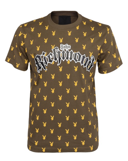 JOHN RICHMOND x PLAYBOY T-SHIRT - MUD & ORANGE - COTTON
