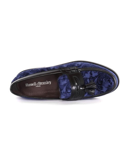RUSSELL & BROMLEY LOAFERS - CALFSKIN & VELVET - BLACK & BLUE