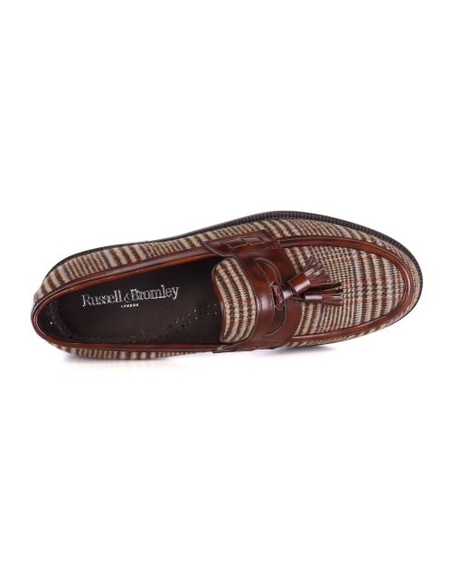 RUSSELL & BROMLEY LOAFERS - CALFSKIN & WOOL - COGNAC & GREEN