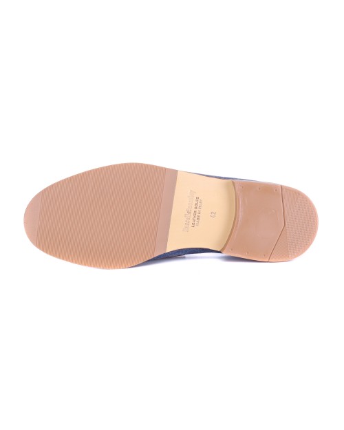 RUSSELL & BROMLEY LOAFERS - CALFSKIN & DENIM - COGNAC & BLUE