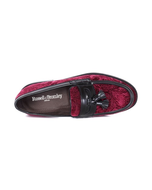 RUSSELL & BROMLEY LOAFERS - CALFSKIN & VELVET - BLACK & MAGENTA