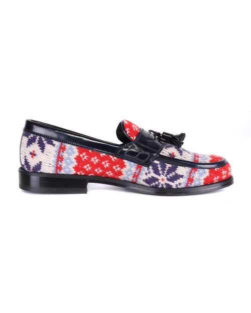 RUSSELL & BROMLEY LOAFERS - CALFSKIN & WOOL - BLUE & MULTICOLOR