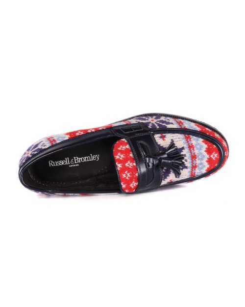 RUSSELL & BROMLEY LOAFERS - CALFSKIN & WOOL - BLUE & MULTICOLOR