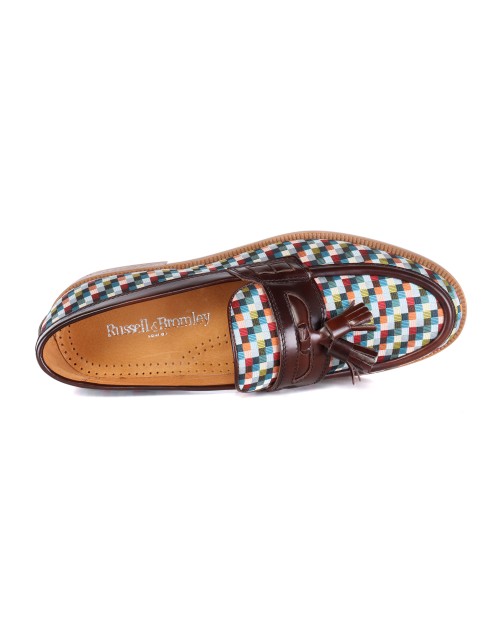 RUSSELL & BROMLEY LOAFERS - CALFSKIN & TEXTILE - BROWN & MULTICOLOR
