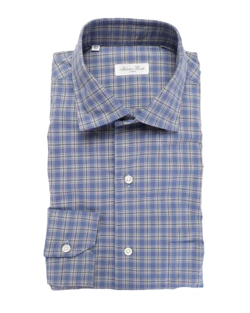 SALVATORE PICCOLO DRESS SHIRT - BLUE - COTTON