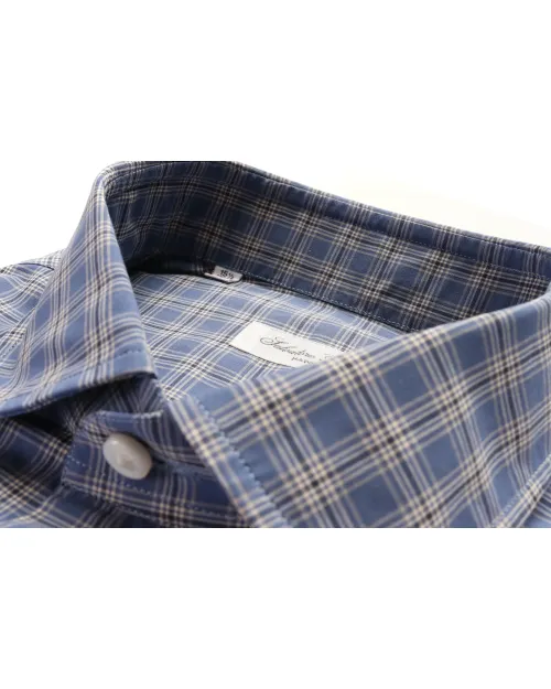 SALVATORE PICCOLO DRESS SHIRT - BLUE - COTTON