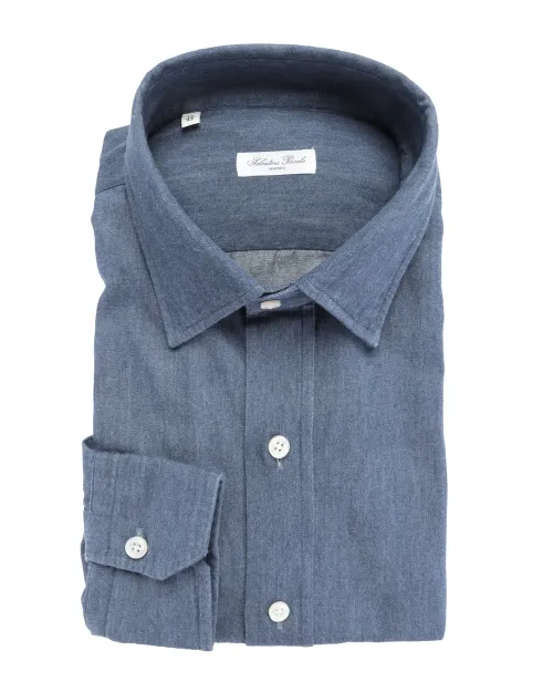 SALVATORE PICCOLO DRESS SHIRT - DENIM BLUE - COTTON