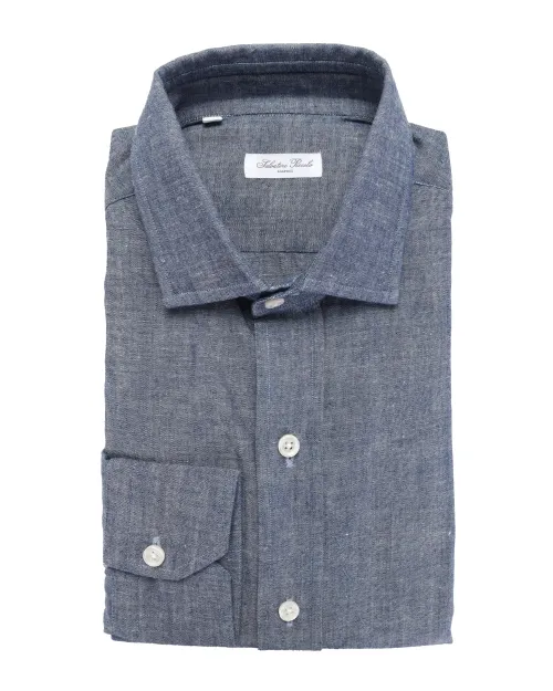 SALVATORE PICCOLO DRESS SHIRT - BLUE - COTTON