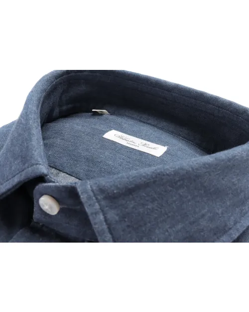 SALVATORE PICCOLO DRESS SHIRT - DENIM BLUE - COTTON