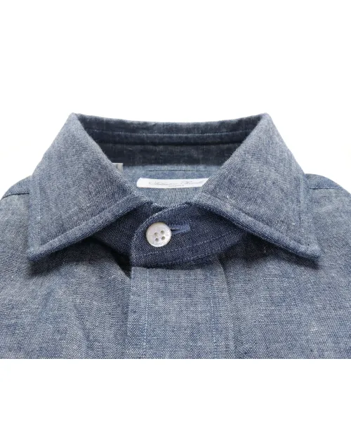 SALVATORE PICCOLO DRESS SHIRT - BLUE - COTTON