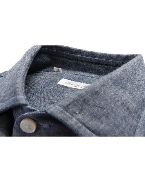 SALVATORE PICCOLO DRESS SHIRT - BLUE - COTTON