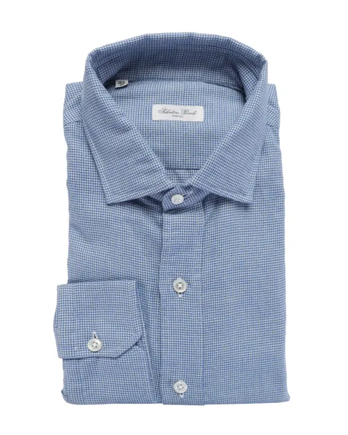 SALVATORE PICCOLO DRESS SHIRT - BLUE & WHITE - COTTON FLANNEL