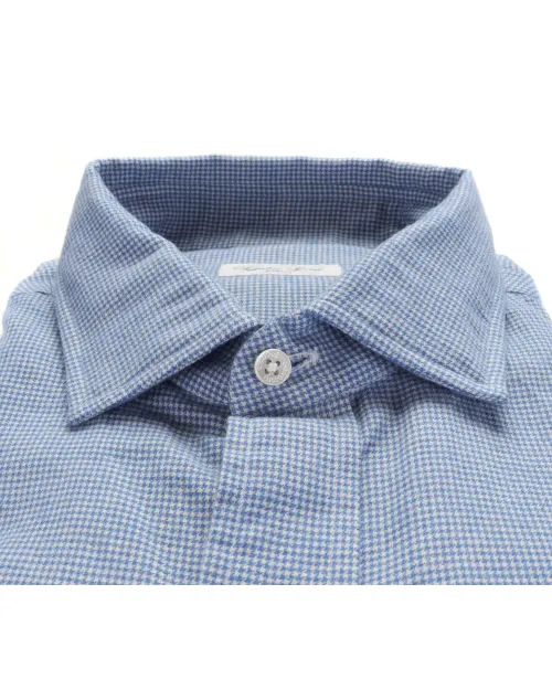 SALVATORE PICCOLO DRESS SHIRT - BLUE & WHITE - COTTON FLANNEL