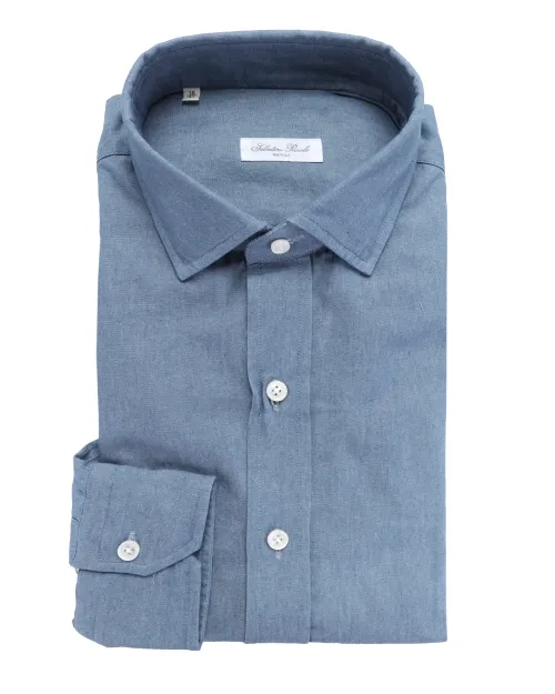 SALVATORE PICCOLO DRESS SHIRT - DENIM BLUE - COTTON
