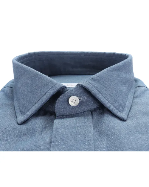 SALVATORE PICCOLO DRESS SHIRT - DENIM BLUE - COTTON