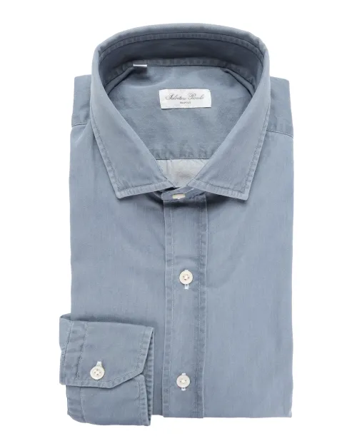 SALVATORE PICCOLO DRESS SHIRT - BLUE - COTTON