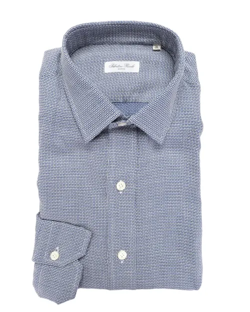 SALVATORE PICCOLO DRESS SHIRT - BLUE & WHITE - COTTON