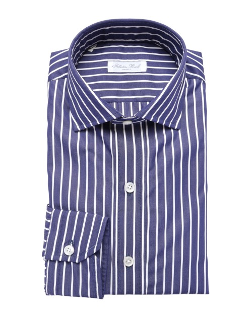 SALVATORE PICCOLO DRESS SHIRT - NAVY BLUE & WHITE - COTTON