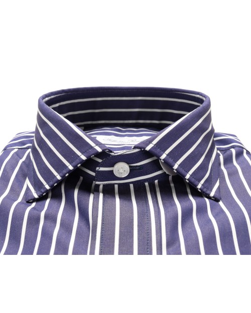 SALVATORE PICCOLO DRESS SHIRT - NAVY BLUE & WHITE - COTTON